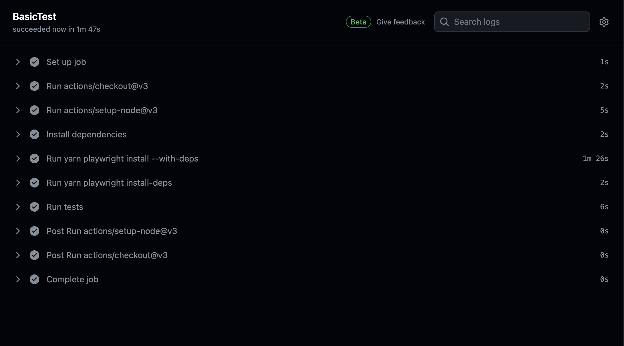 Successful run on Github Actions UI